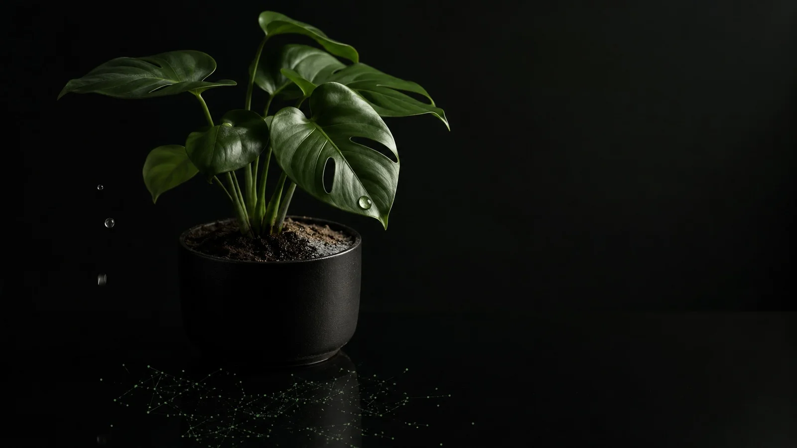 Four houseplants — variegated pothos, snake plant, Boston fern and aloe — in terracotta pots on a sunlit windowsill beside a smartphone, illustrating how to judge when each one actually needs watering.